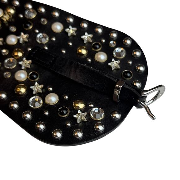 Topshop Black Studded Embellished Corset Waist Belt S/M Pearls Rhinestone Buckle - Picture 2 of 13